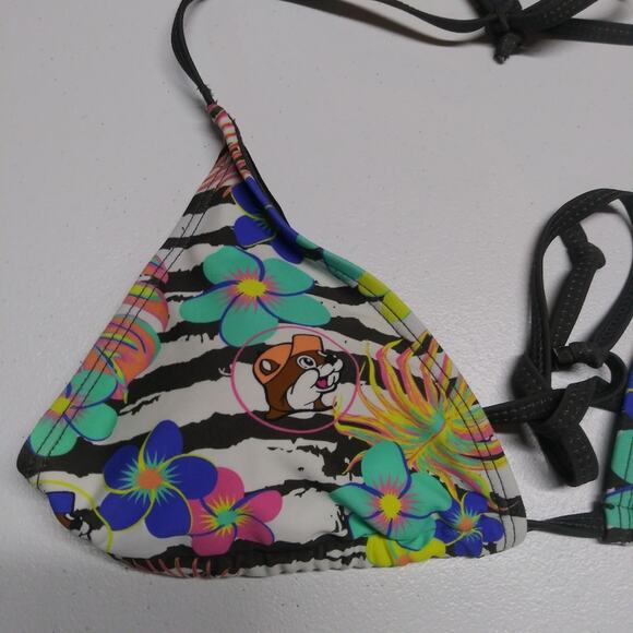 Buc-Ees Colorful Floral Triangle Bikini Top Novelty Size M - Picture 2 of 5